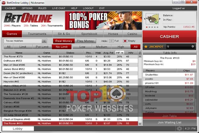 screenshot BetOnline Poker