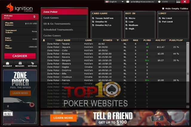 screenshot Ignition Poker